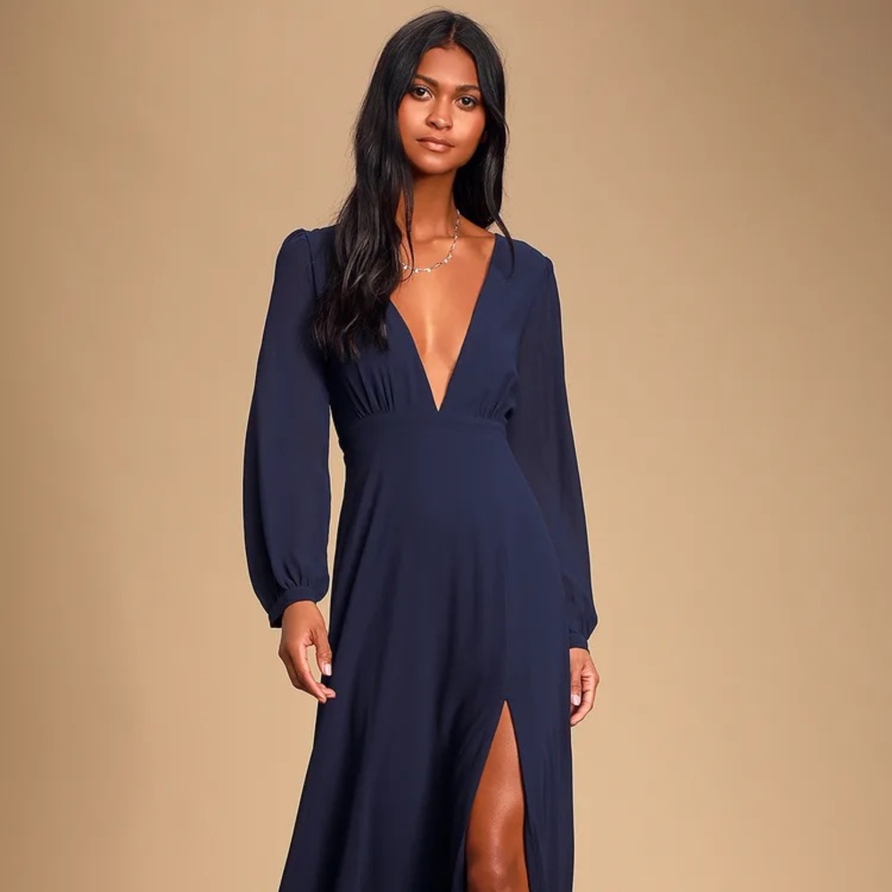 Lulu’s All My Life Navy Blue Long Sleeve Maxi Dress